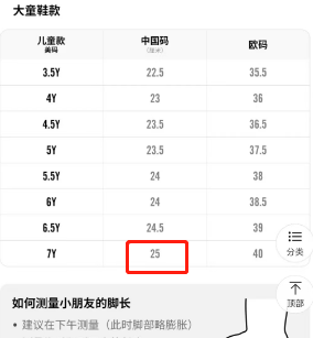 耐克儿童鞋最大参考脚长是是多少